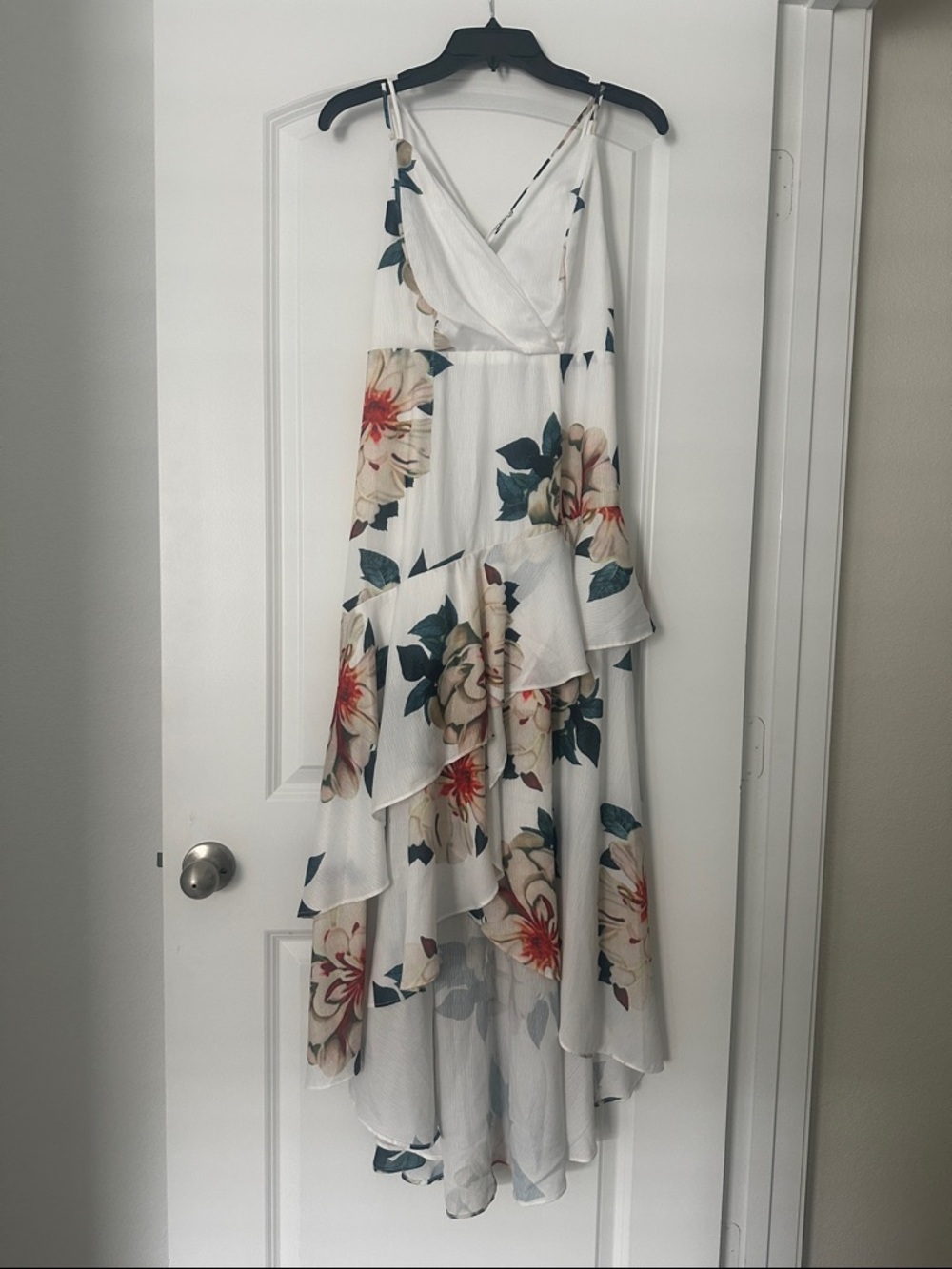 Lulu's White Floral High-Low Ruffle Maxi Dress